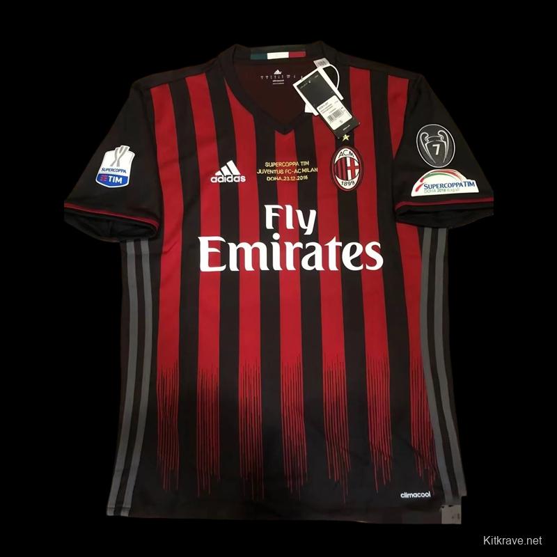 Retro 16 17 AC Milan Home Jersey Supercoppa TIM Juventus VS AC Milan With Supercoppa Full Patch