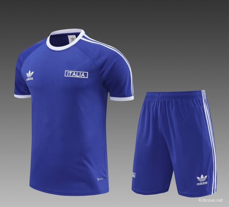 2024 Italy Blue Cotton Short Sleeve Jersey+Shorts