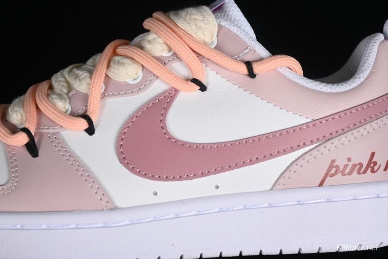 Nike Court Borough Low-Top Slip-Resistant Skate Shoes with Custom Rose Pink Hand-Painted Design - DQ5979-100