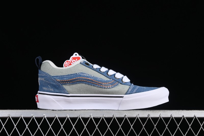 Vans Classics Knu Skool Washed Denim Distressed Vintage Chunky Tongue Skate Shoes - VN0009QCBLK
