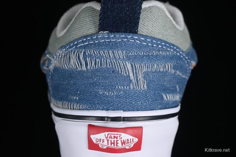 Vans Classics Knu Skool Washed Denim Distressed Vintage Chunky Tongue Skate Shoes - VN0009QCBLK