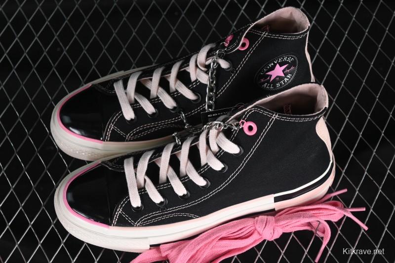 Converse Chuck 70s High Top Canvas Sneakers with Chain Accents in Black & Pink - A09539C