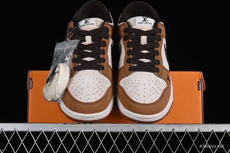 Nike SB Dunk Low LV Collaboration - Brown Black Monogram Anniversary High-End Custom Low-Top Casual Skate Shoes - DQ1098-342