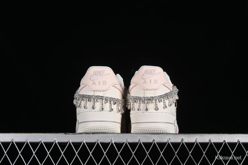 Nike Air Force 1 '07 Low Casual Sneakers in Romantic Pink-Purple with Diamond Chain Accessories - FV1122-333