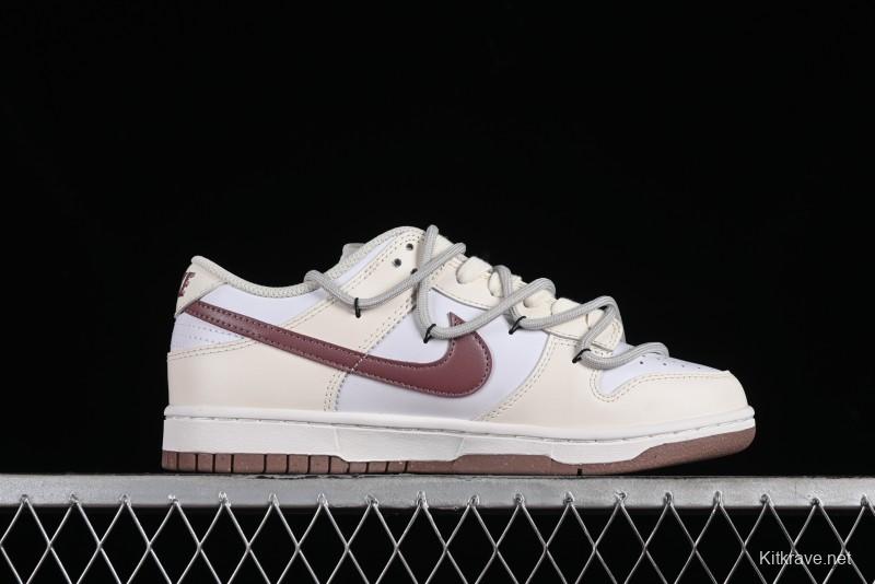 Nike Dunk Low Next Nature SB Lace-Up Low-Top Casual Sneakers in Cream Dark Brown - DD1873-103