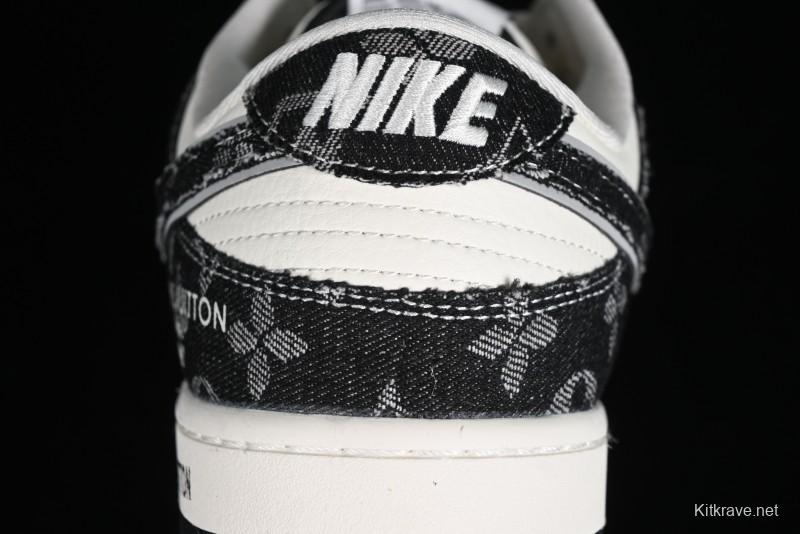 Nike SB Dunk Low LV Collaboration - Black Denim Print Anniversary Custom Low-Top Casual Sneakers - SJ2068-256