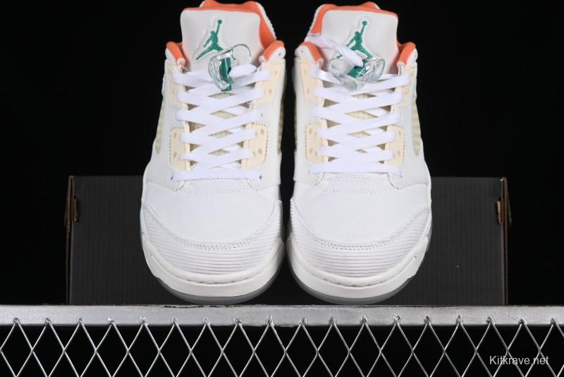 Nike Air Jordan 5 Low Retro Sneakers in White Orange Green Corduroy - CW4204-100