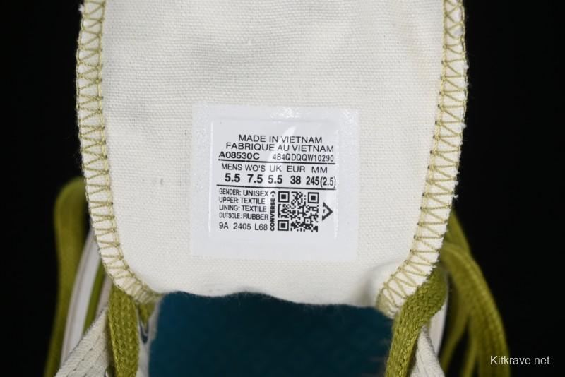 Converse Chuck 70 High Top Casual Canvas Sneakers with Light Beige Upper and Avocado Green Accents - A08530C