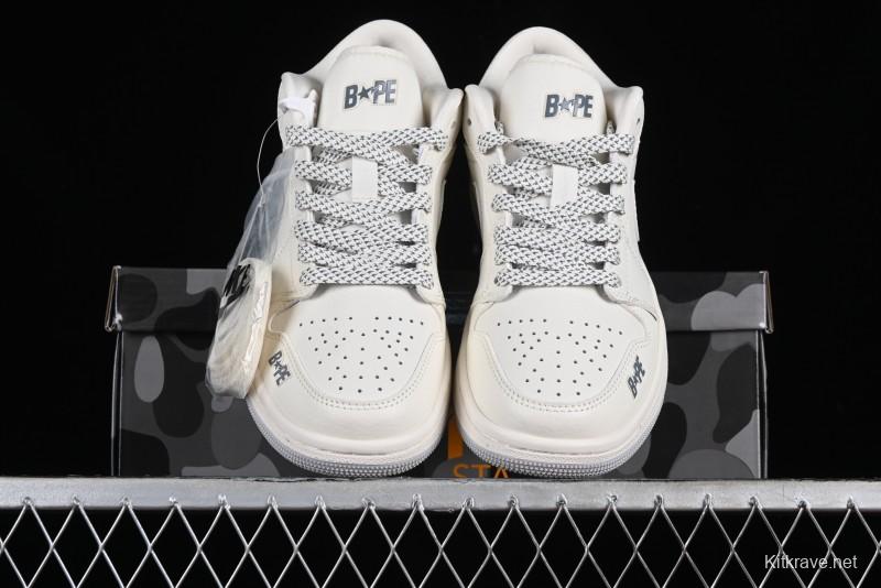Nike Air Jordan 1 Low BAPE Collaboration - White Grey Basketball Shoes - WG8850-003