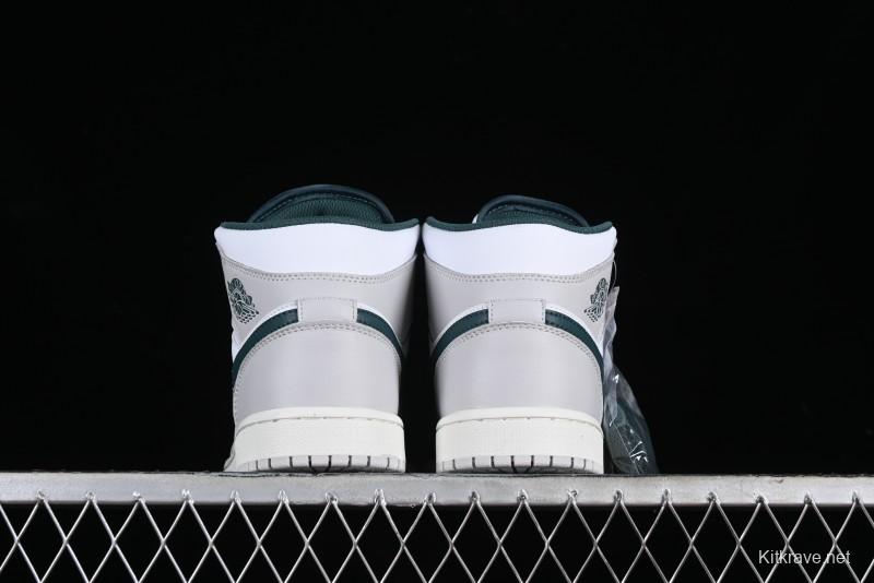 Nike Air Jordan 1 Mid Basketball Shoes with Oxidized Green Leather and Perforated Toe - FQ7720-103