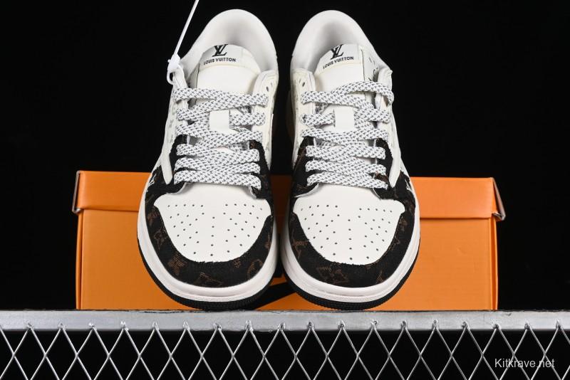 Nike Travis Scott x Fragment Design x Air Jordan 1 Low OG SP AJ1 LV Classic Black Gold Low-top Casual Sneakers - SJ2068-103