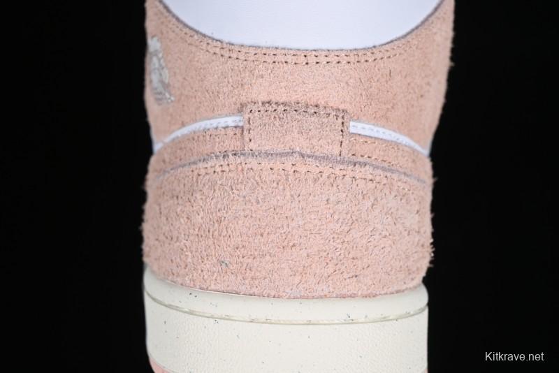Nike Air Jordan AJ1 Mid Basketball Shoes in White Pink - FN7432-161