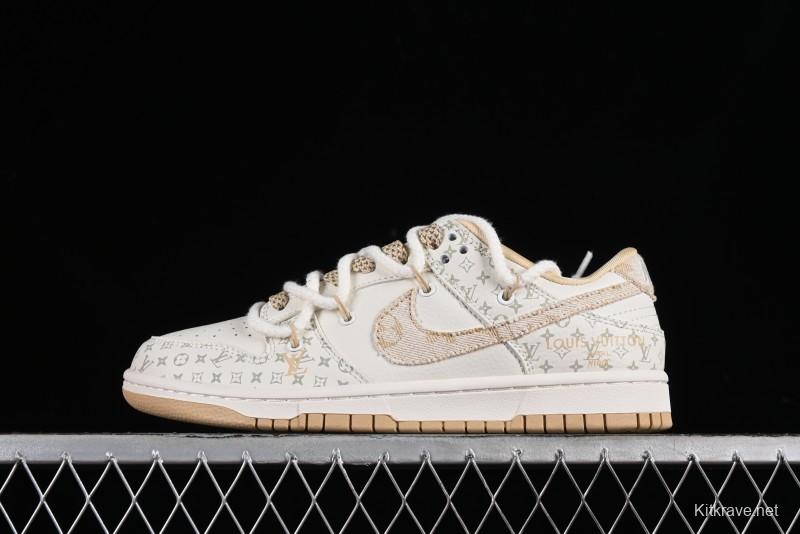 Nike SB Dunk Low LV Collaboration Strap Beige Swoosh Anniversary High-End Custom Low-Top Casual Sneakers - SJ2068-250