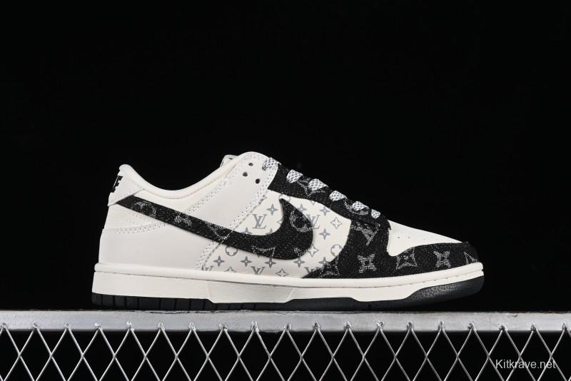Nike SB Dunk Low LV Collaboration - Beige Black Denim Anniversary High-End Custom Low-Top Casual Skate Shoes - JH8310-946