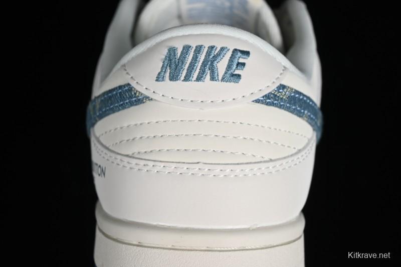 Nike SB Dunk Low LV Collaboration - Light Blue Denim Anniversary High-End Custom Low-Top Casual Skate Shoes - XP3802-336