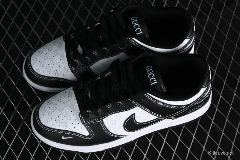 Nike SB Dunk Low Gucci Collaboration - Double G Embroidery Black Swoosh Anniversary Custom Low-Top Casual Skate Shoes - SF1588-136