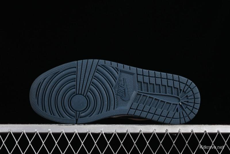 Nike Air Jordan 1 Low LV Collaboration - White with Blue Swoosh Custom Casual Sneakers - WG8850-005