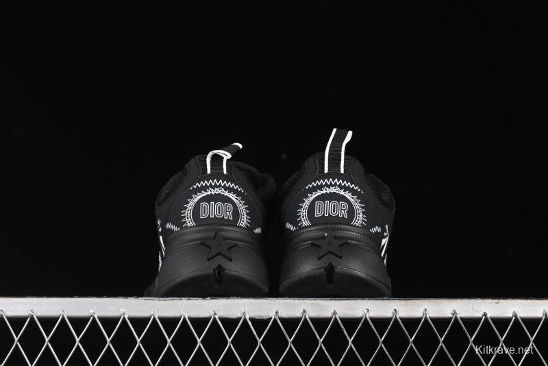 Dior Chrono Round Toe Lace-Up Lifestyle Casual Running Sneakers - 6865 BLACK WHITE