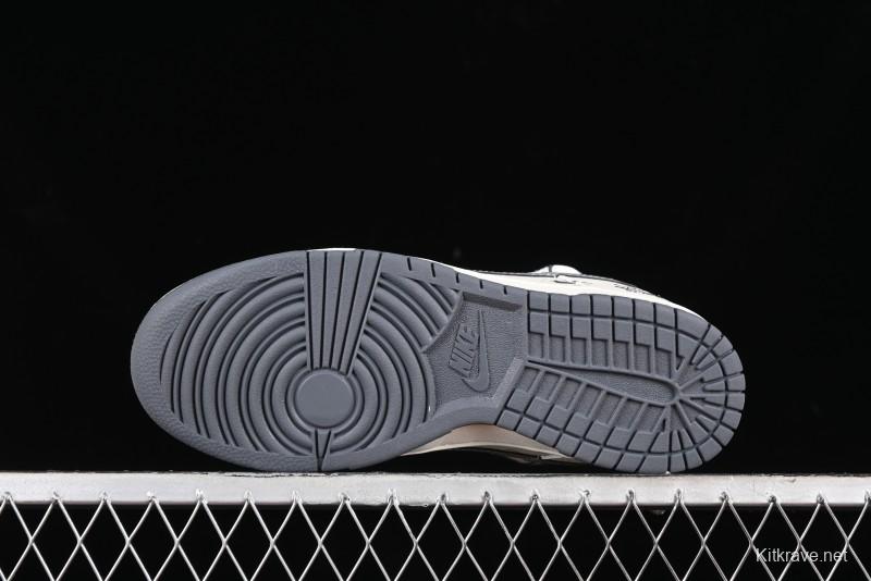 Stussy x Nike Dunk Low SB Sneakers in Off-White and Gray with Stussy S Titanium Accessory - SJ2068-275