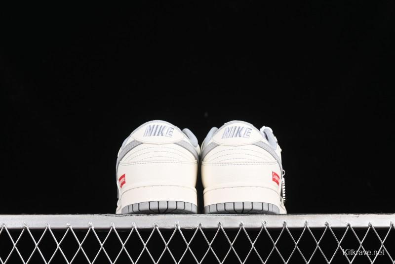 Nike SB Dunk Low Supreme Collaboration - Off White Gray Double Swoosh Anniversary Custom Low-Top Casual Skate Shoes - XX2025-317