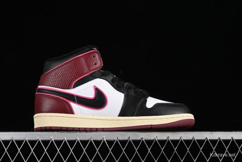 Nike Air Jordan 1 Mid AJ1 Snake Print Black Red Toe Mid-Top Basketball Shoes - FQ7818-101