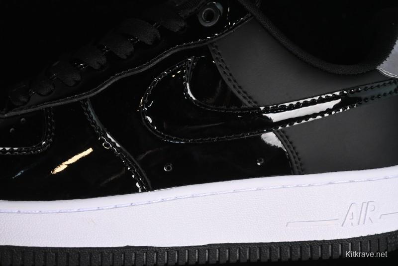 Nike Air Force 1 '07 Low Patent Leather All Black Casual Sneakers - AH6827-001