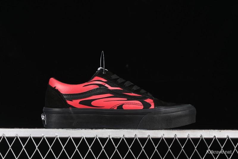 Vans Knu Skool High Street American Retro Canvas Skate Shoes in Black Red - VN0009BCRTU