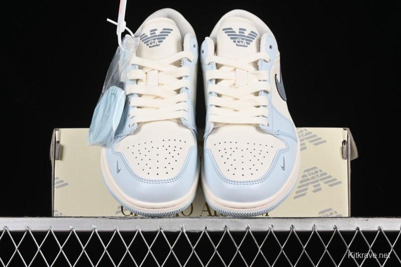 Nike Air Jordan 1 Low Retro Basketball Shoes - Giorgio Armani Collaboration Ice Blue - WG8850-012
