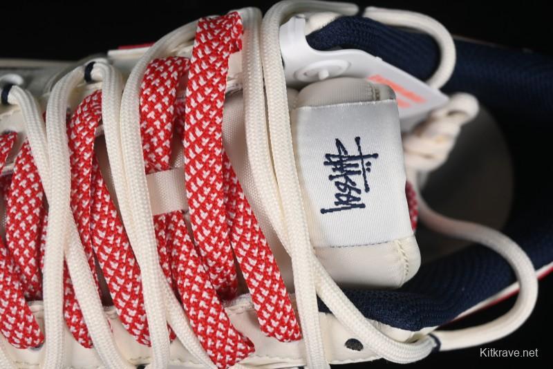 Nike Air Force 1 '07 Low Stussy Collaboration - Off White Red Lace-Up Low-Top Casual Sneakers - SJ1198-300