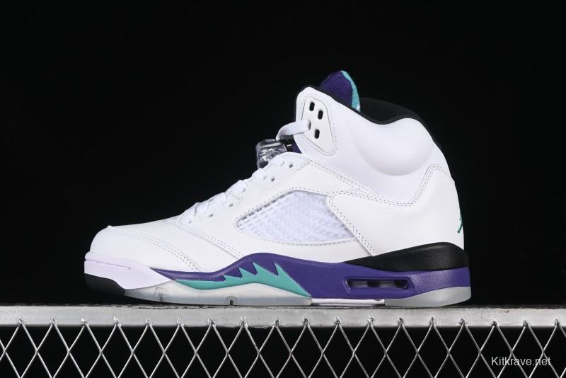 Nike Air Jordan 5 Retro Sneakers in White and Purple Grape Colorway - 136027-108