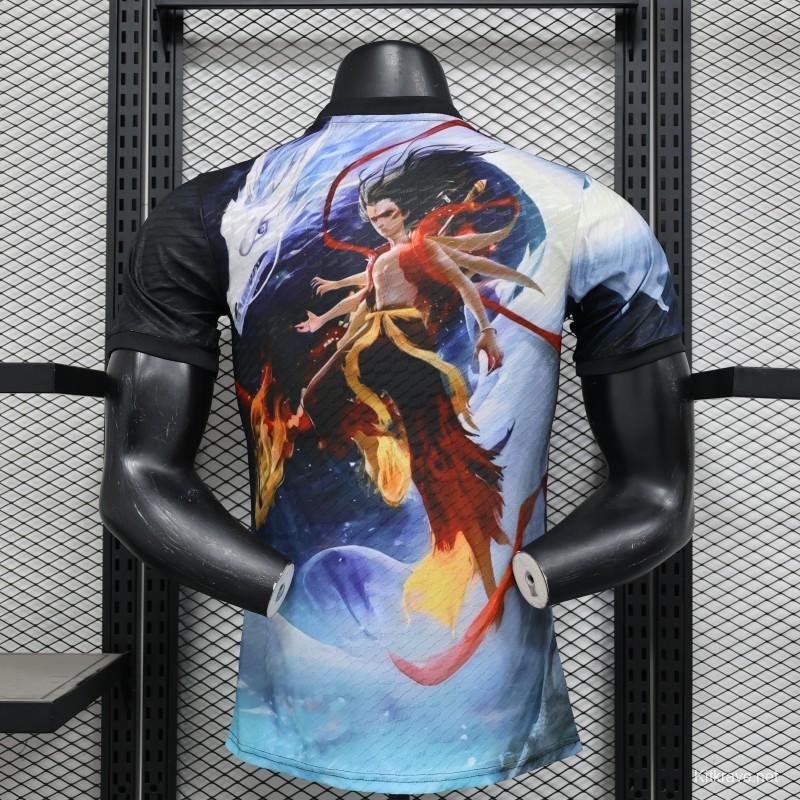 Player Version 2025 Japan NA ZHA Black with Fire & Ice Warrior Jersey