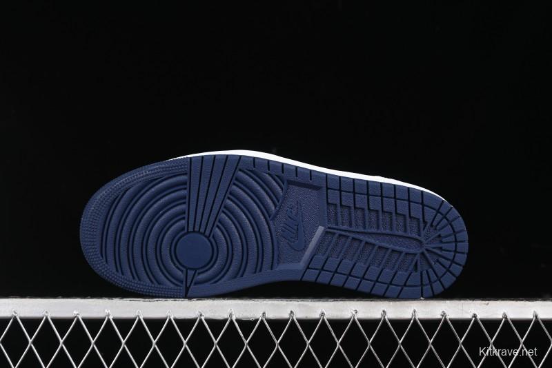 Nike Air Jordan 1 Low 85 Retro Sneakers in White with Metallic Blue Swoosh - FB9933-141