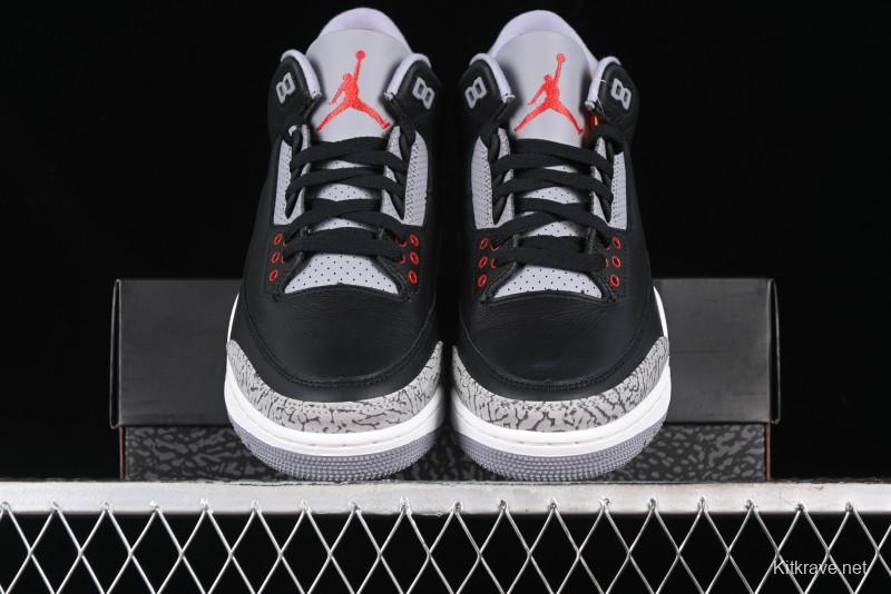 Nike Air Jordan 3 Retro Black Cement Sneakers with Visible Air Cushion - DN3707-010