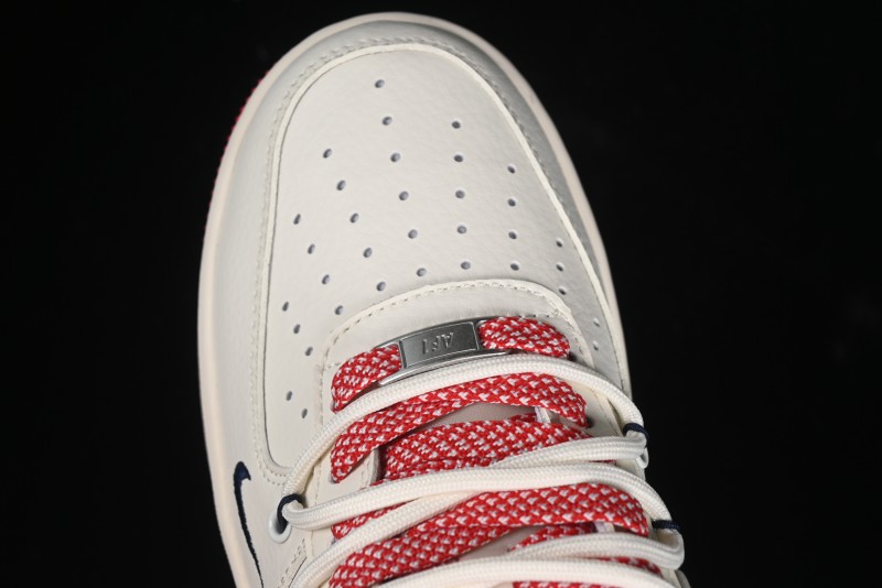 Nike Air Force 1 '07 Low Stussy Collaboration - Off White Red Lace-Up Low-Top Casual Sneakers - SJ1198-300