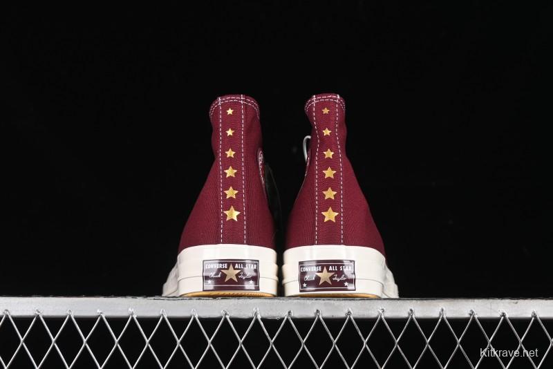 Converse Chuck 1970s High Top Casual Sneakers with Gold Star Accents and Wine Red Colorway - A12463C