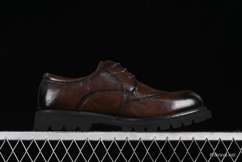 ECCO Block Derby Round Toe Genuine Leather Brogue Dress Shoes - 63667201002