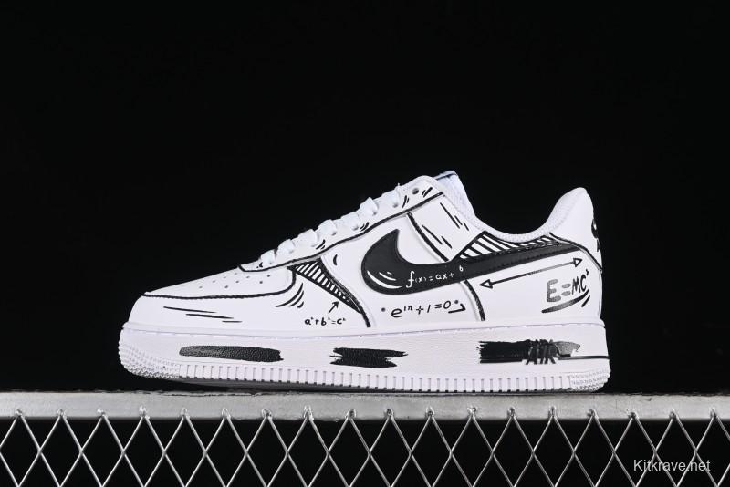 Nike Air Force 1 '07 Low Custom Casual Sneakers with Black and White Manga-Style Hand-Drawn Function Formulas - CT7724-111