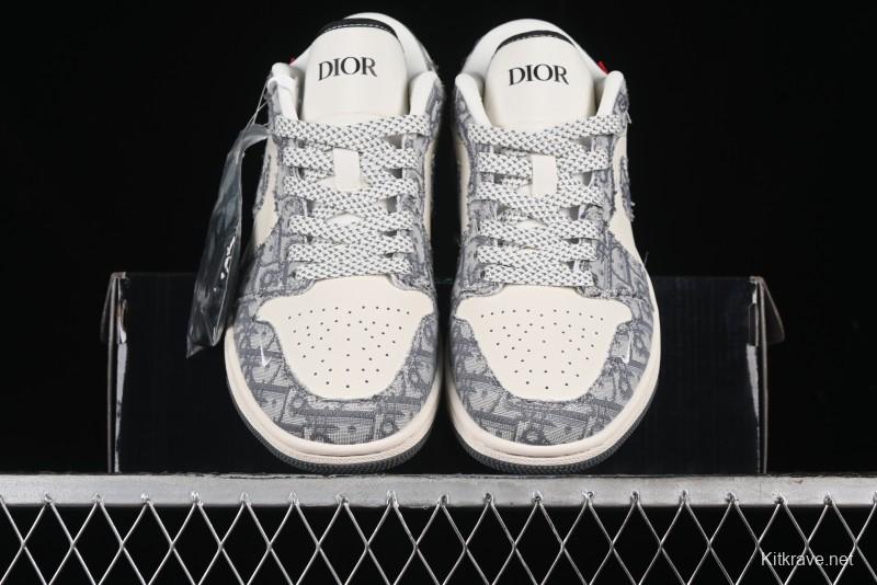 Nike Air Jordan 1 Low AJ1 Dior Collaboration - Grey Blue Red Label Retro Basketball Shoes - SJ9950-037