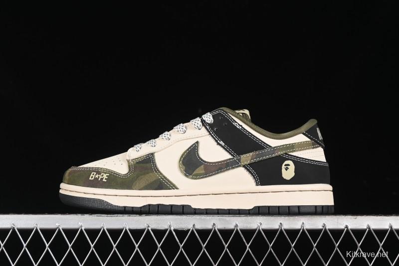 Nike SB Dunk Low Bape Collaboration - Patchwork Camouflage Anniversary Custom Low-Top Casual Sneakers - CH6336-229