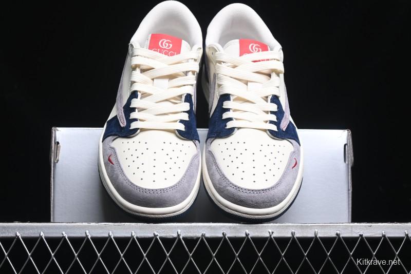 Nike Travis Scott x Fragment Design x Air Jordan 1 Low OG SP AJ1 Multi-Color Patchwork Low-Top Casual Sneakers - DM7866-039