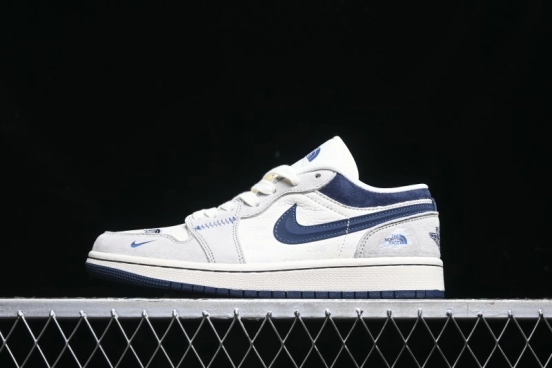 Nike Air Jordan 1 Low AJ1 The North Face Collaboration - Custom High-End Retro Basketball Shoes with Blue Swoosh - DM9188-010