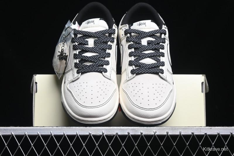 Nike SB Dunk Low Stussy Collaboration - Beige Black Line High-End Custom Low-Top Casual Skate Shoes - BB7518-008