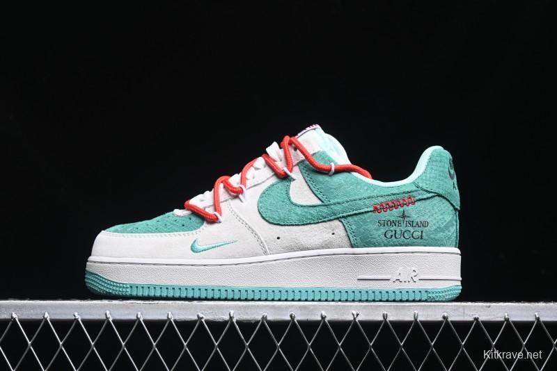 Nike Air Force 1 '07 Low Gucci Stone Island Collaboration - Grey Green Pigskin Lace-Up Casual Sneakers - DF0188-010