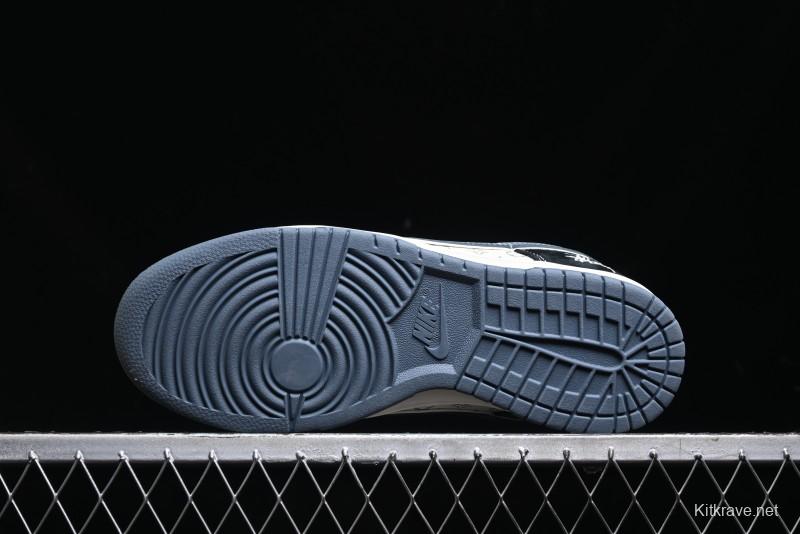 Nike SB Dunk Low Stussy Collaboration - Black White Print Anniversary Custom Low-Top Casual Sneakers - XX3168-212