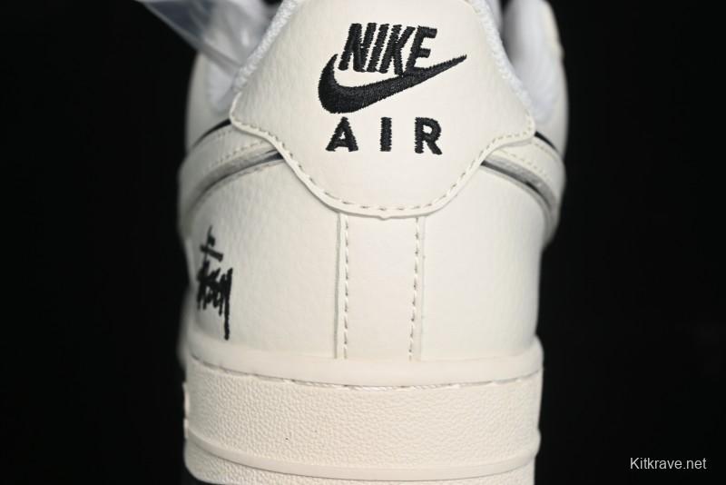 Nike Air Force 1 '07 Low Stussy Collaboration - Black Sail Silver Swoosh Casual Sneakers - XZ6188-729