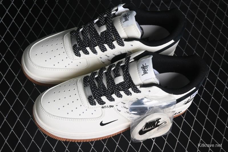 Nike Air Force 1 '07 Low Stussy Collaboration - Beige Black Hook Gum Sole Low-Top Casual Sneakers - XZ6188-255
