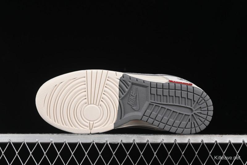 Nike SB Dunk Low Stussy Collaboration - Embroidered Grey Swoosh Anniversary Custom Low-Top Casual Sneakers - MM1089-033