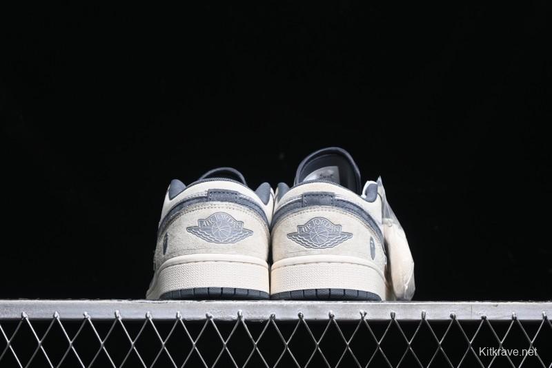 Nike Air Jordan 1 Low AJ1 Bape Collaboration - Custom High-End Retro Basketball Shoes with Light Grey Check - DM9188-008