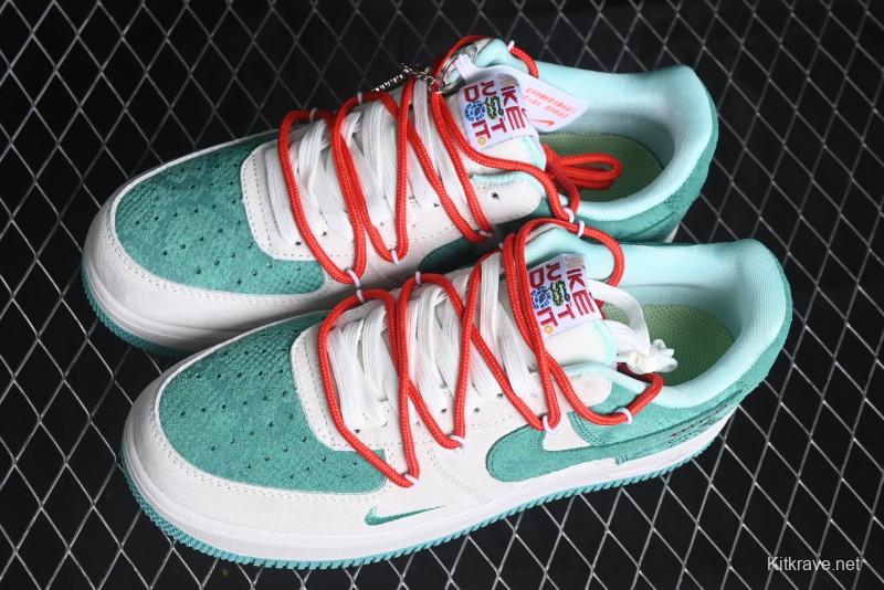 Nike Air Force 1 '07 Low Gucci Stone Island Collaboration - Grey Green Pigskin Lace-Up Casual Sneakers - DF0188-010