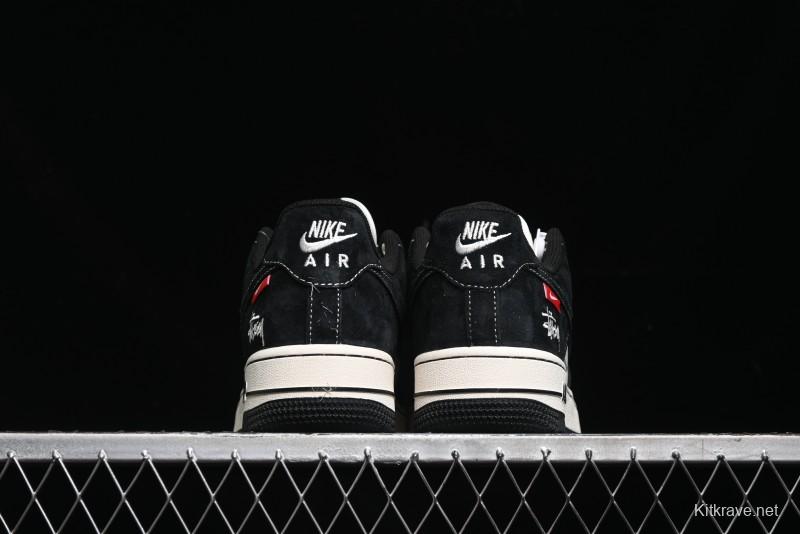 Nike Air Force 1 '07 Low Stussy Collaboration - Black/Red Label Low-Top Casual Sneakers - SJ6698-008